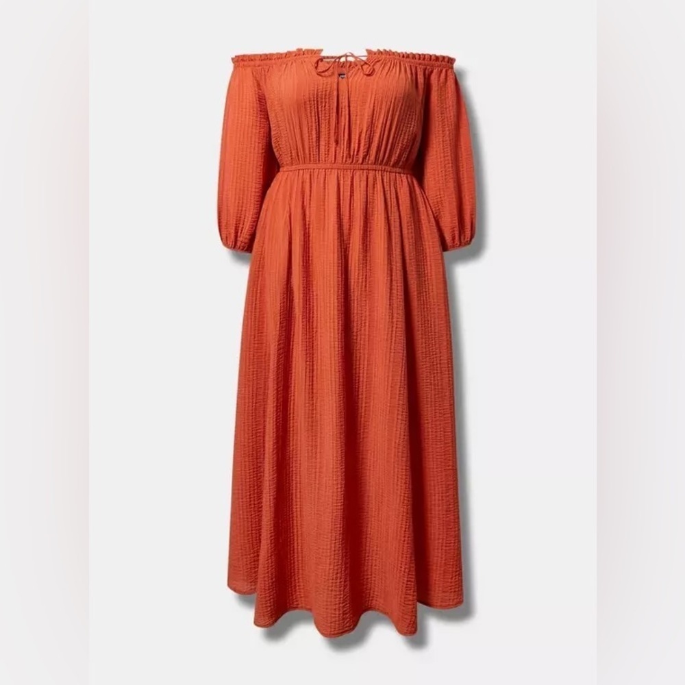 NWT Torrid Textured Viscose Off-Shoulder Maxi Dress in Mecca Orange 3X - 2025